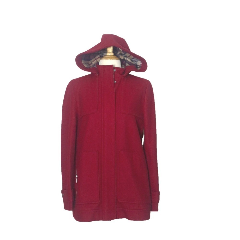 TOMMY HILFIGER Amercian Classics Women's Small Red Wool Blend Hooded Jacket Coat